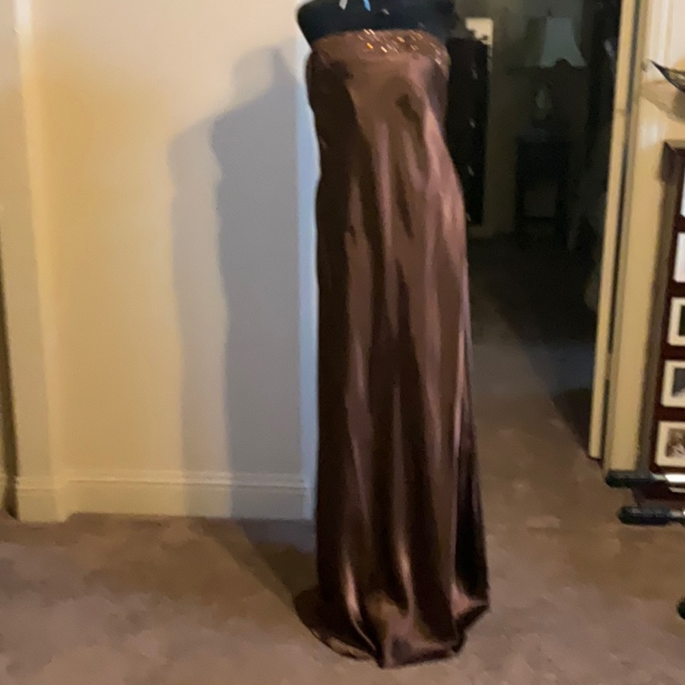 Elegant Brown Strapless Gown